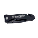 Lazer Engraved Locking Knife w/ seatbelt cutter and winder glass breaker